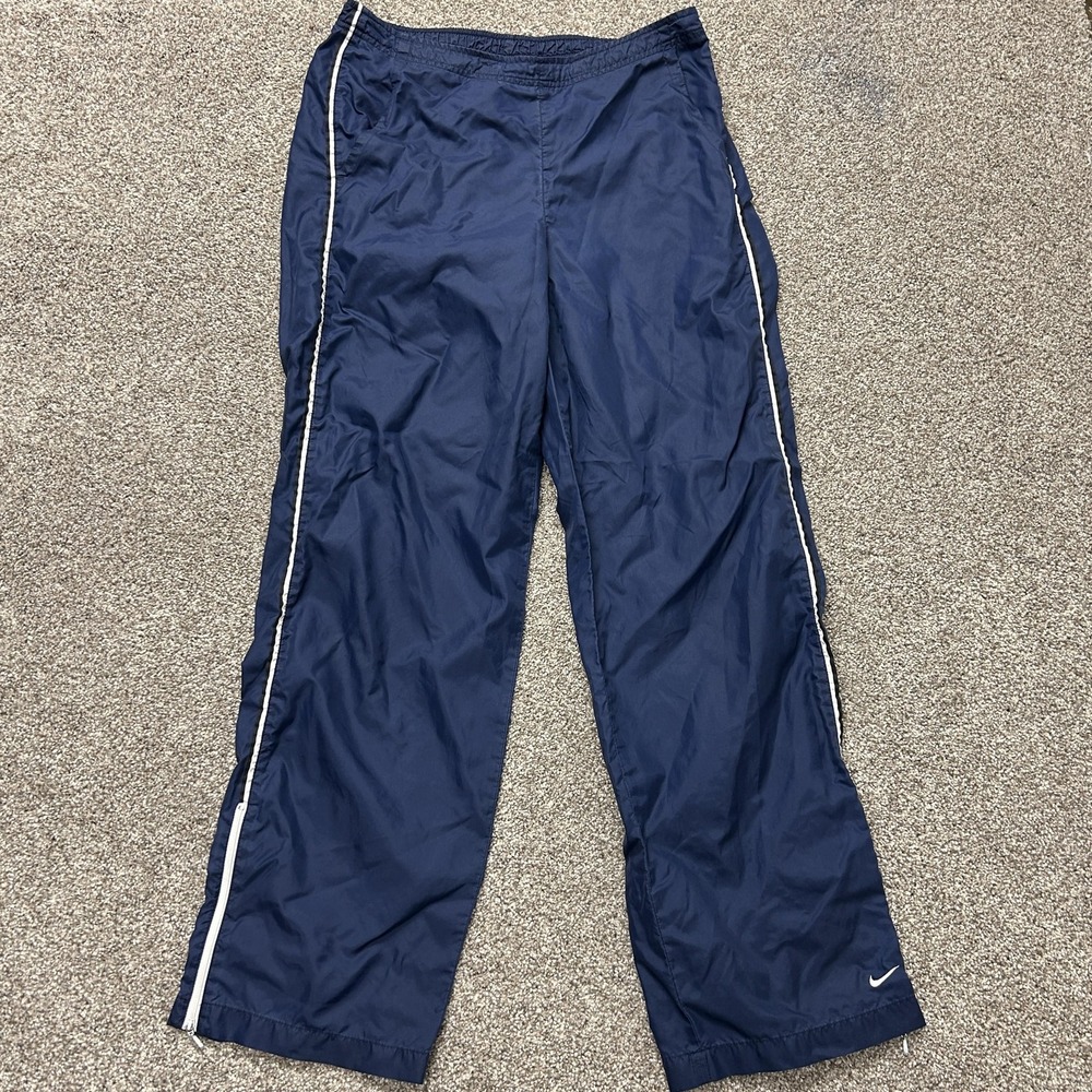 Nike Track Pants Youth M 8-10 Blue Woven Elastic Waist Zip Hem Pockets Stripe
